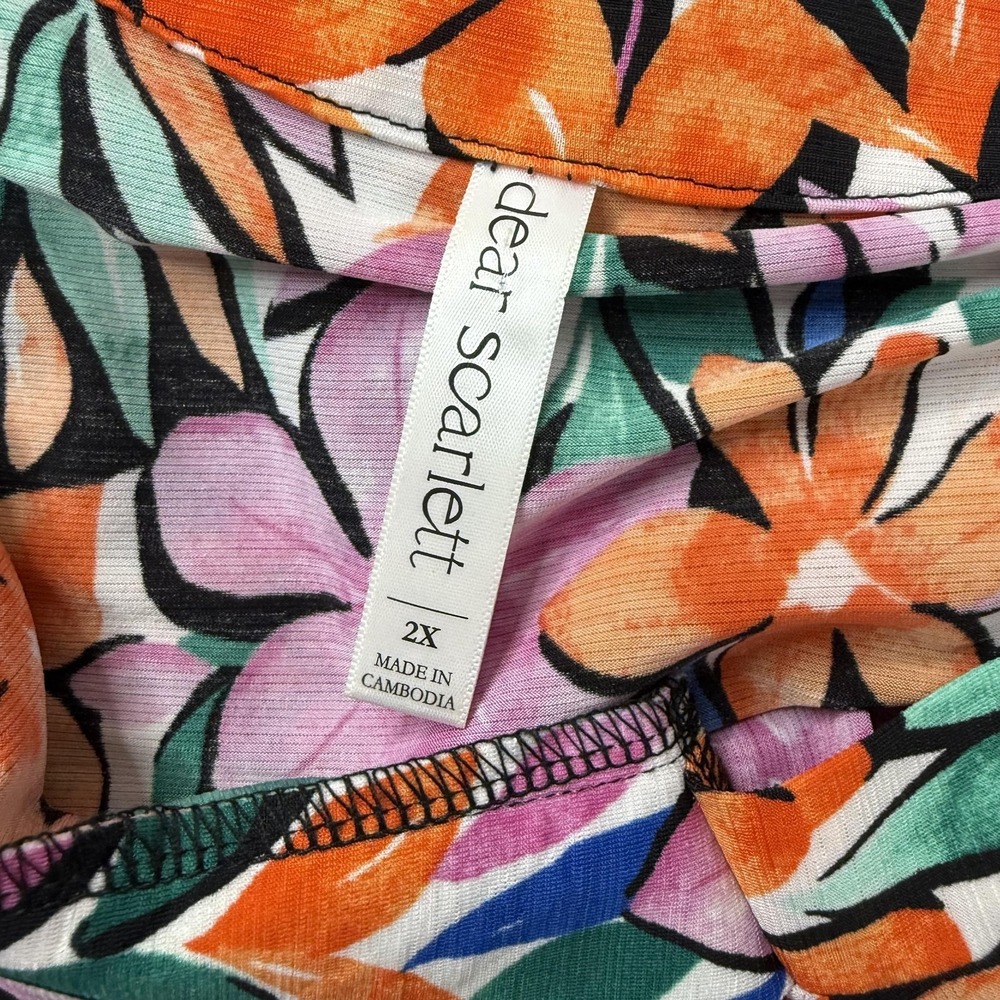 Dear Scarlett Blouse Womens 2X Multicolor Floral Liz Tunic V-Neck Slinky Relaxed - Picture 7 of 12